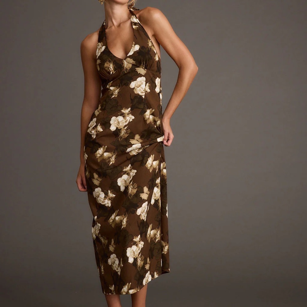 12th Tribe Brown Floral Midi Dress